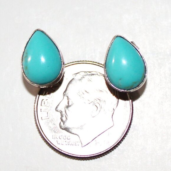 Sterling Silver Tear Drop Faux Turquoise Stud Earrings - Picture 2 of 3